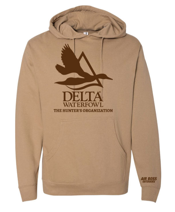 Delta Waterfowl Tan Hoodie with Chapter Name